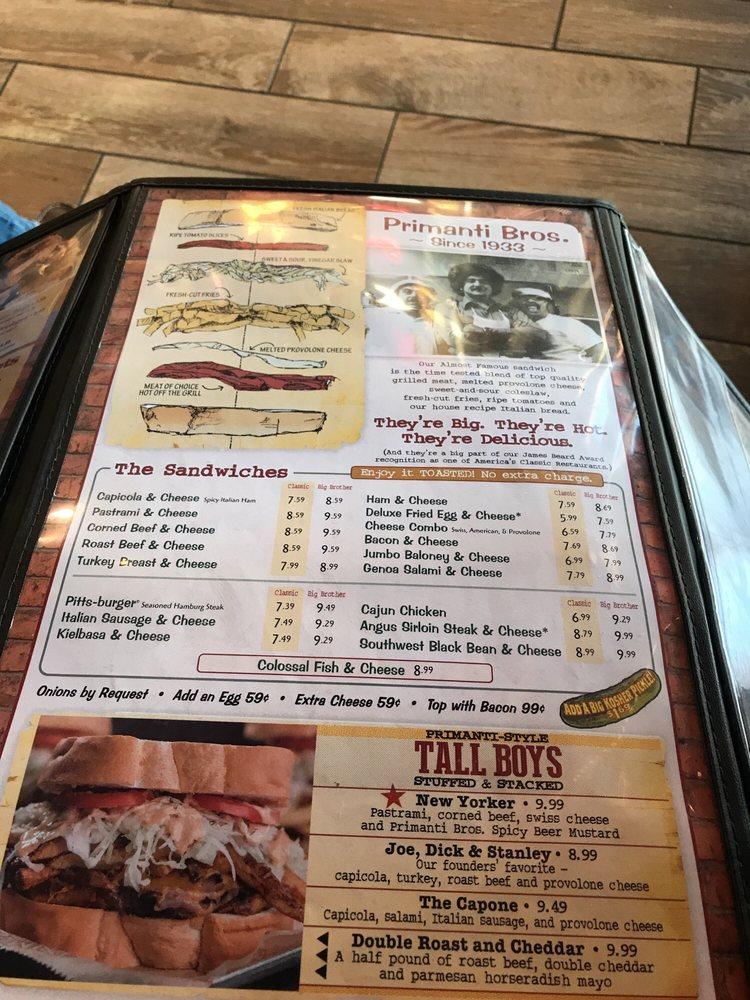 Menu at Primanti Bros. Restaurant and Bar Clarksburg, Clarksburg, 300 Emily  Dr
