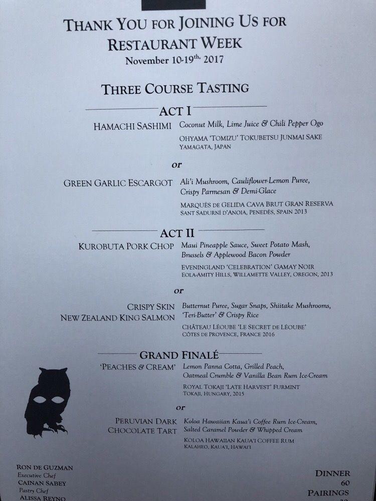 Menu at Stage Restaurant, Honolulu, Kapiolani Blvd