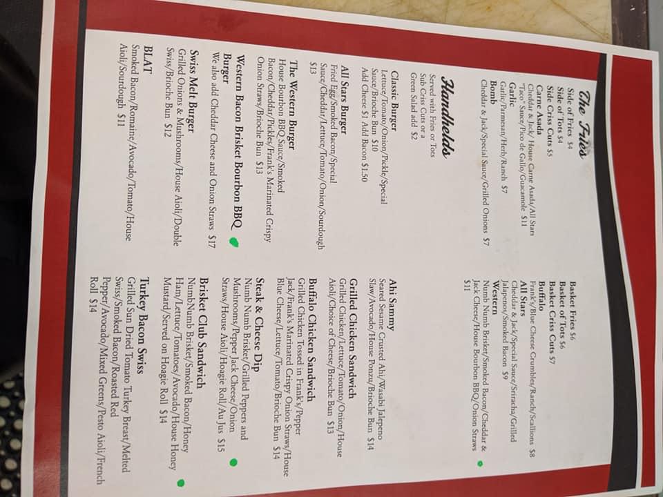 Menu at All Stars Sports Bar, Redding
