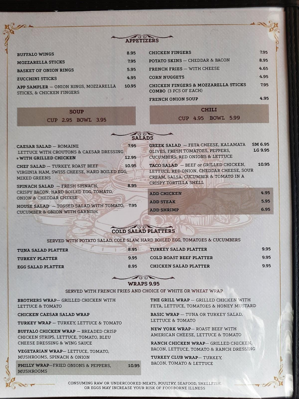 Menu at Brothers Family Diner restaurant, Mechanicsburg