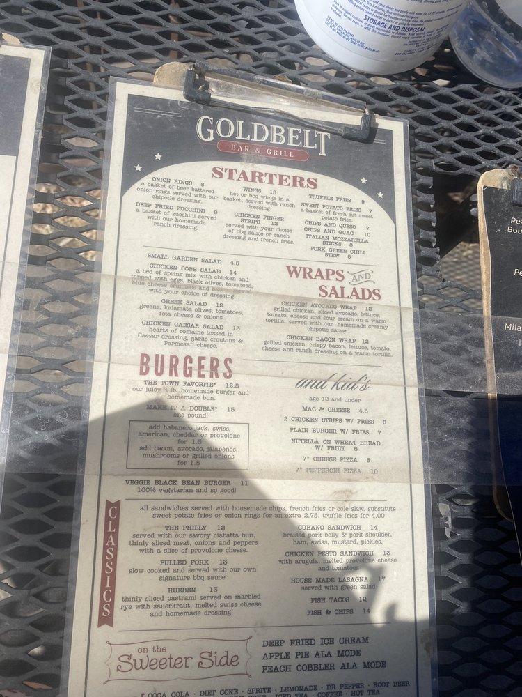 Carta de Gold Belt Bar & Grill, Ouray
