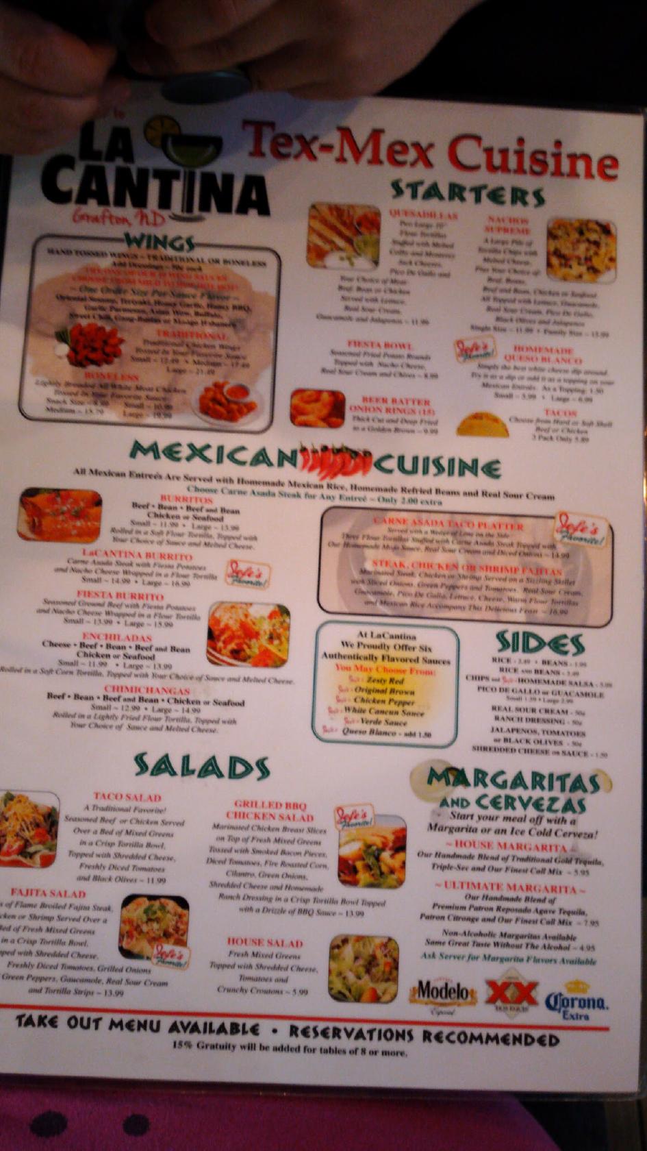 Menu at La Cantina Grafton restaurant, Grafton