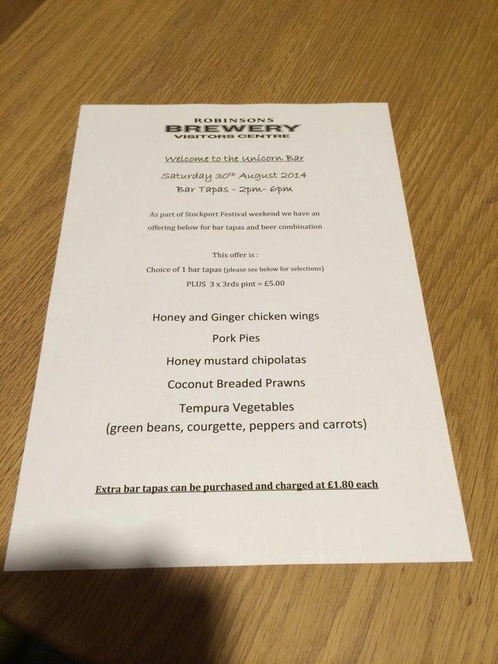 Menu at Robinsons Brewery Visitors Centre pub & bar, Stockport