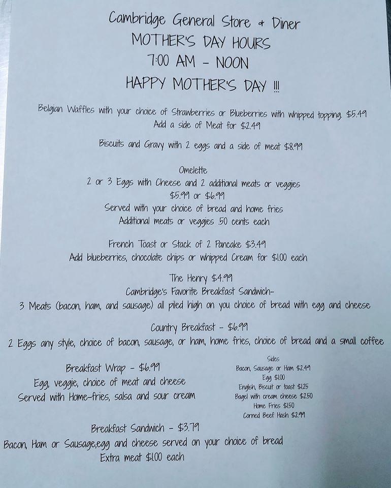 Menu at Cambridge General Store restaurant, Cambridge