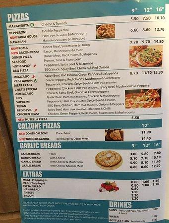 Menu at Sam's Kebab and Pizza House pizzeria, Llanymynech