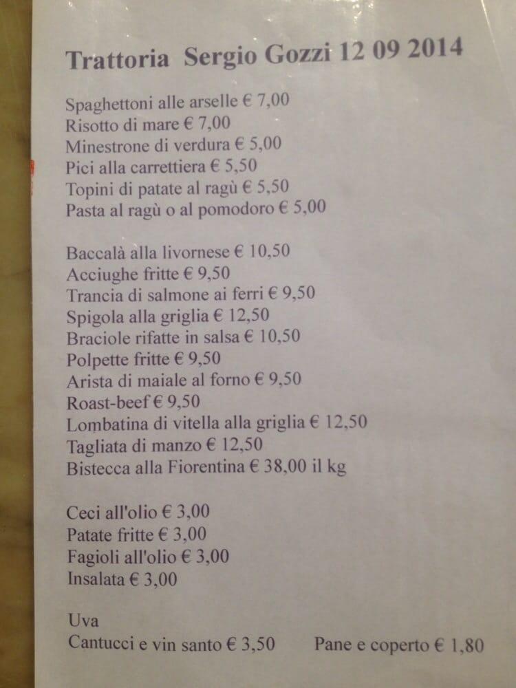 Menu At Trattoria Sergio Gozzi Restaurant Florence