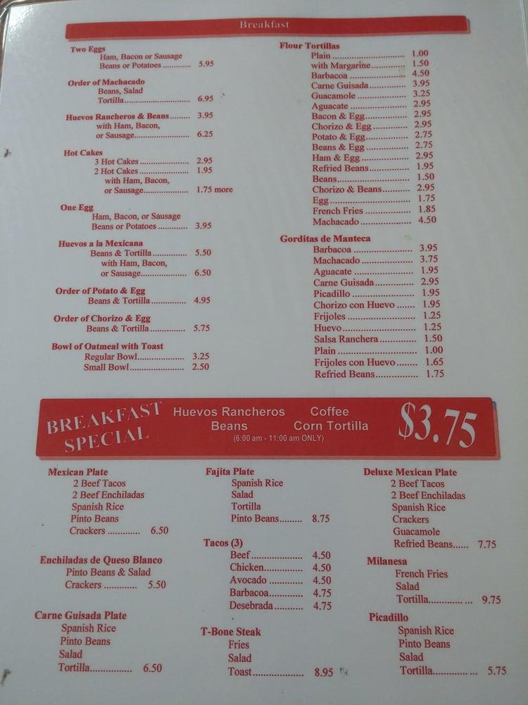 Menu at Brownsville Coffee Shop No. 2 restaurant, Brownsville