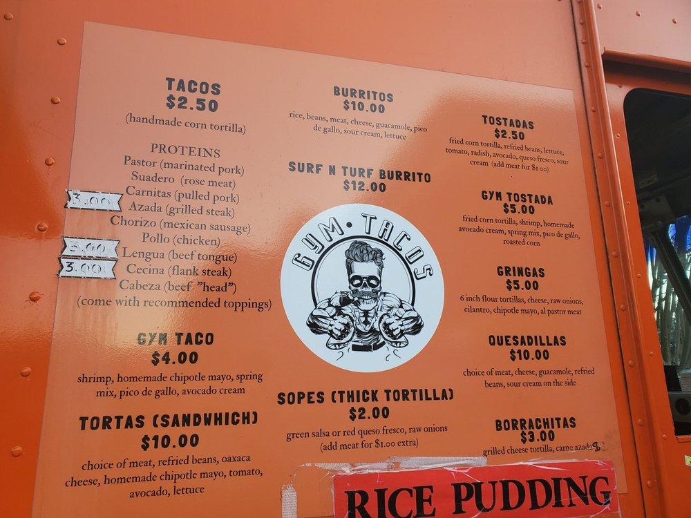Menu at Gym Tacos restaurant, Raleigh, 220 E Six Forks Rd