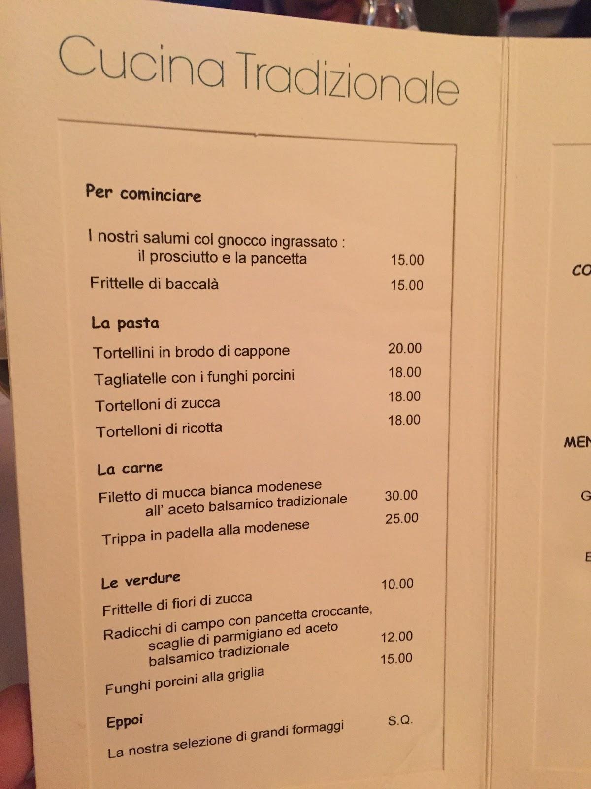 Menu Da Cucina Del Museo Ristorante Modena