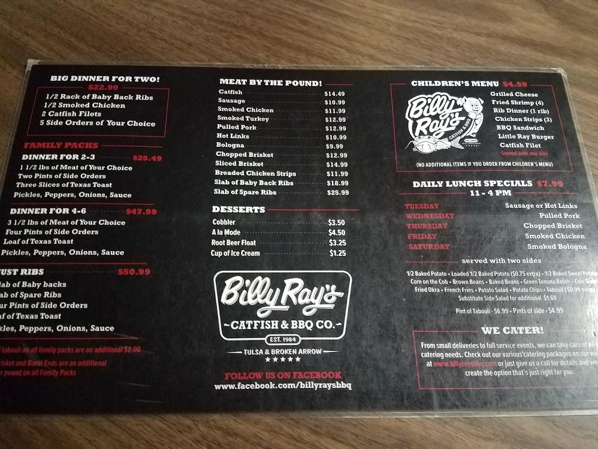 Menu at Billy Ray's Catfish & BBQ Tulsa, Tulsa, Southwest Blvd
