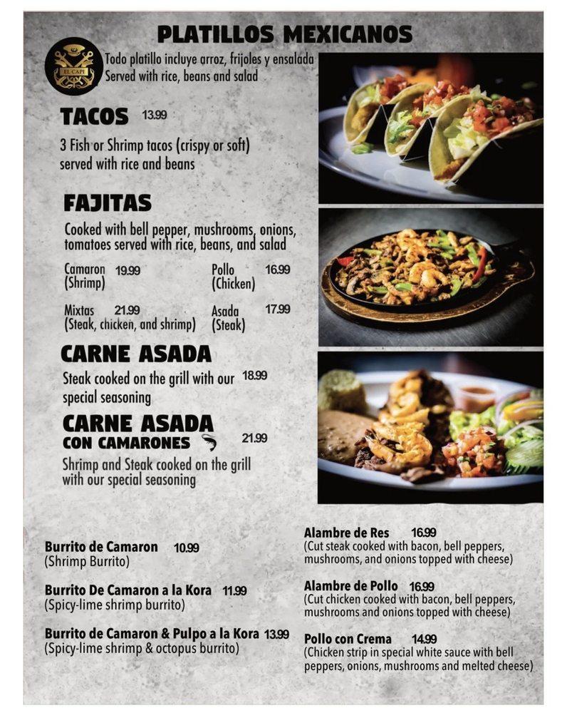 Carta del restaurante Mariscos El Capi, Arbuckle