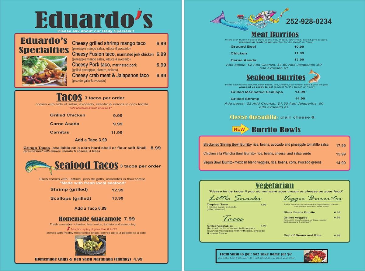 Menu at Eduardo's Taco Stand restaurant, Ocracoke, 10 Lawton Ln
