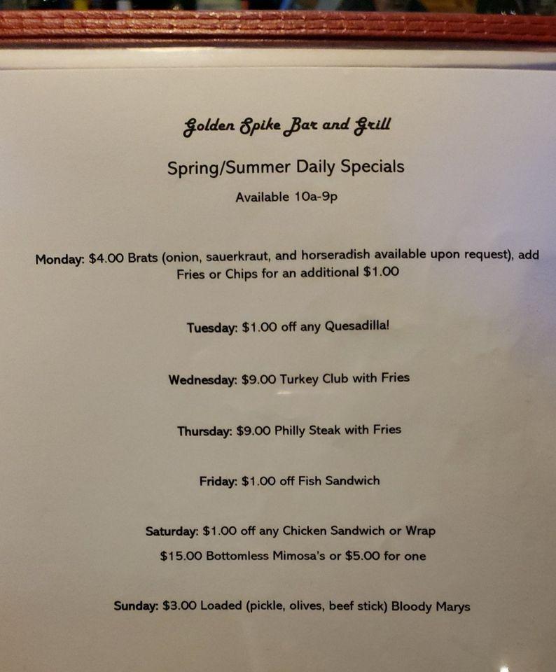 Menu at Golden Spike Bar & Grill, Altoona