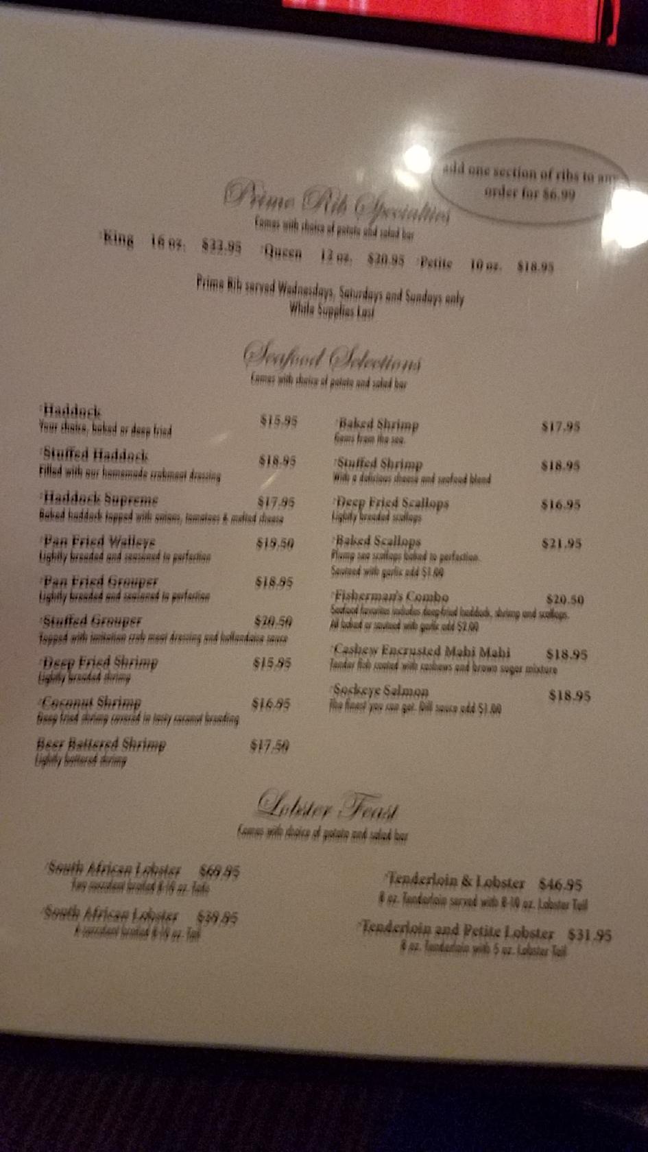 Menu at The Legacy Supper Club, Appleton