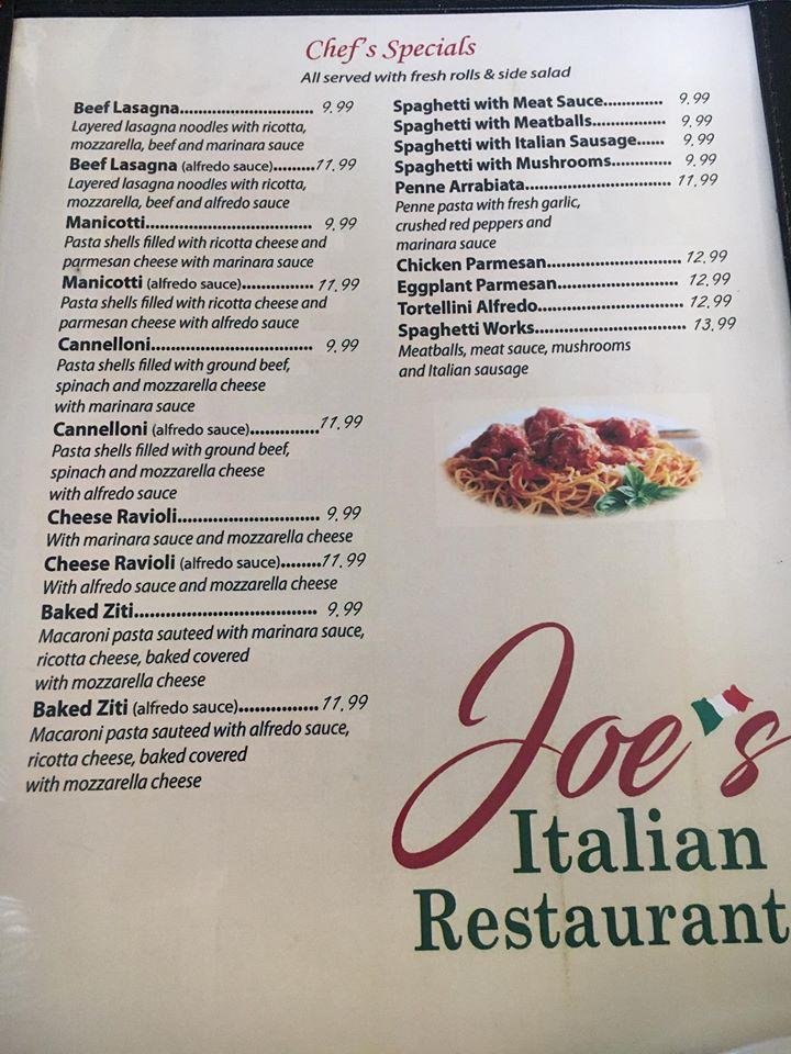 Menu at Joe's Italian Restaurant, Hondo