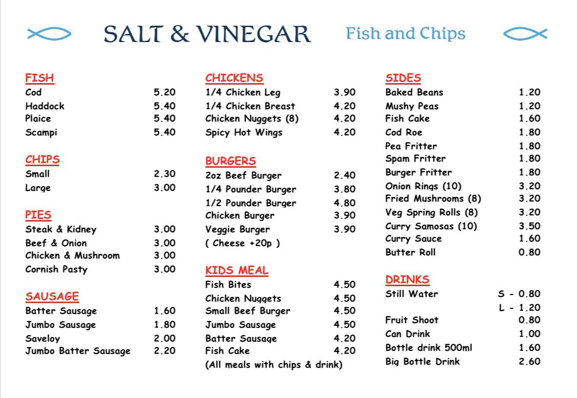 Menu at Salt & Vinegar restaurant, Reading