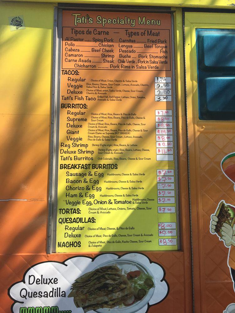 Menu at Tati's Mexican Food Truck restaurant, Oakland, W Grand Ave