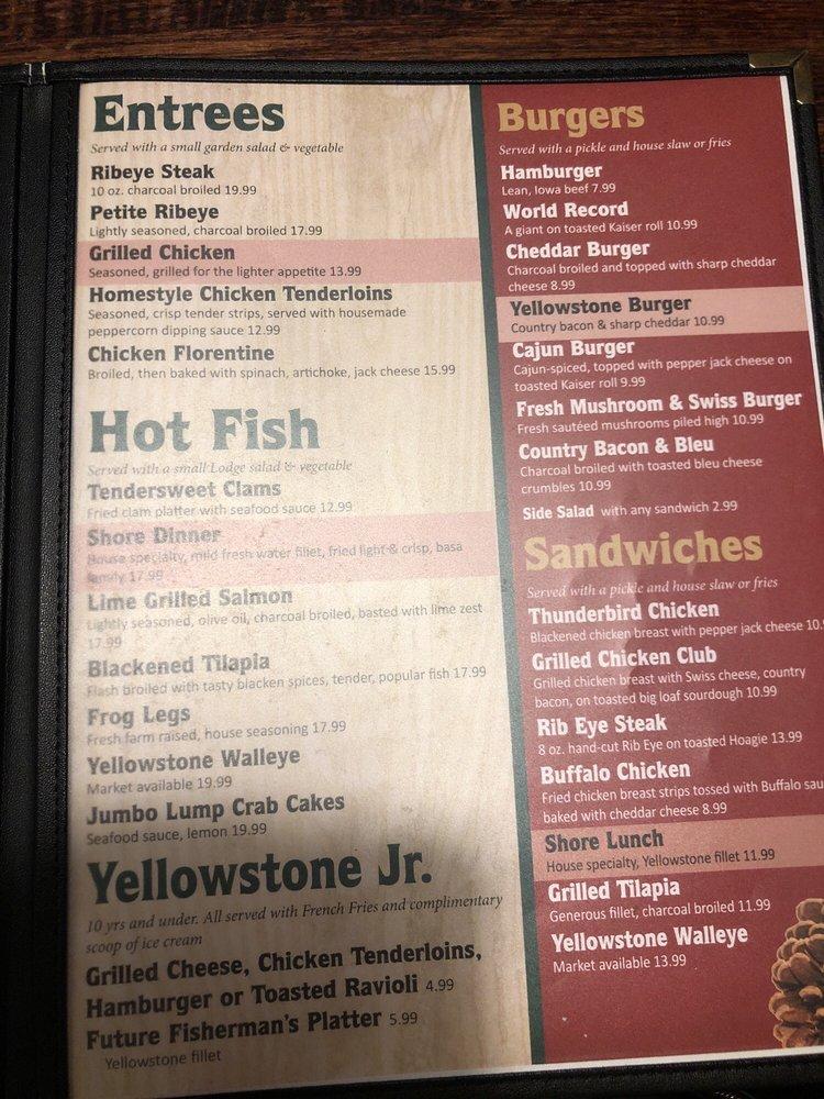 Menu at Yellowstone Cafe, Town and Country