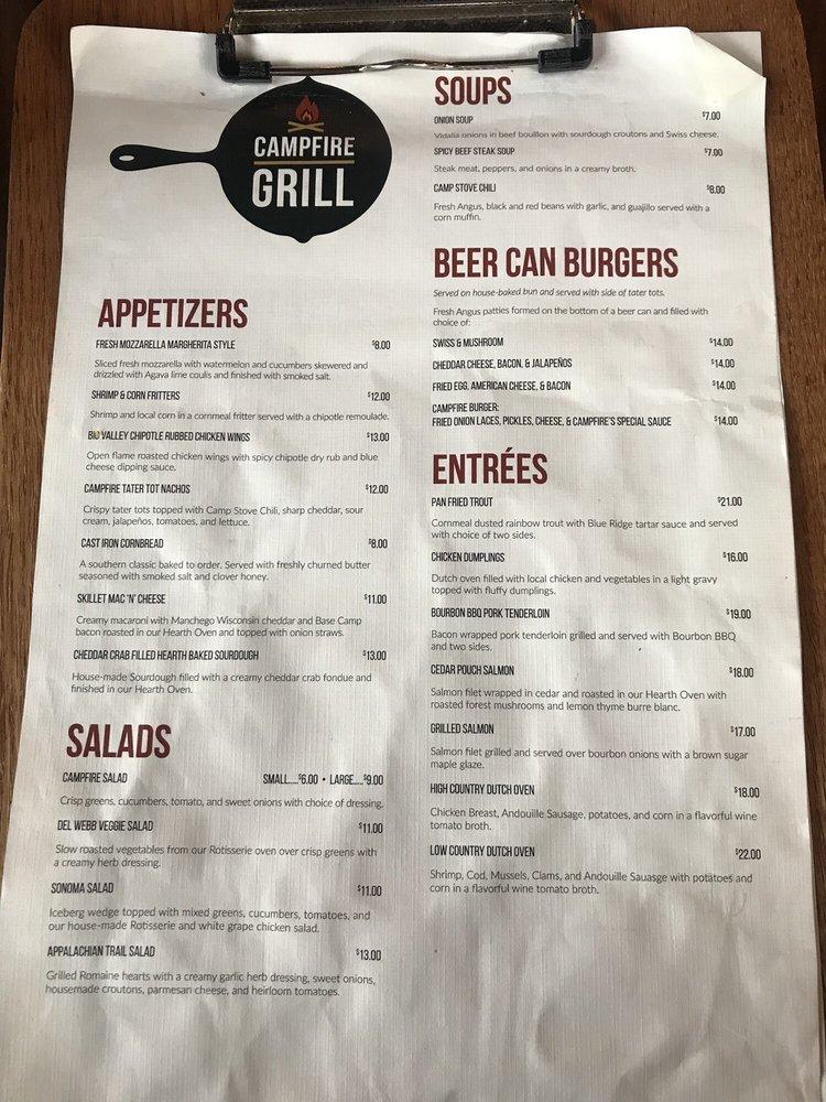 Menu at Campfire Grill restaurant, Massanutten, Delwebb Dr