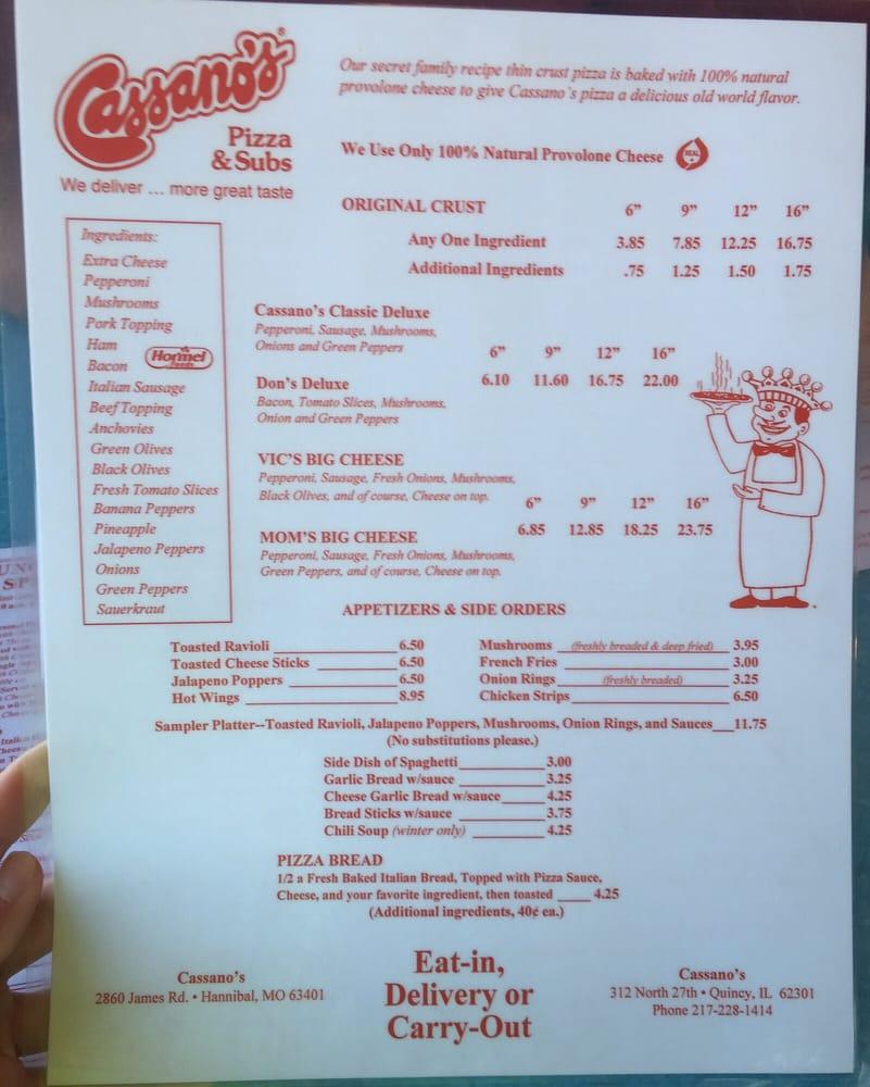 Menu at Cassano's Pizza King pizzeria, Quincy