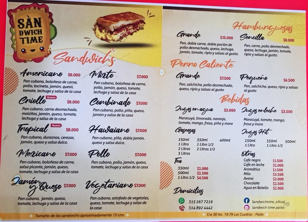 Menu at Sandwich Time restaurant, Pasto