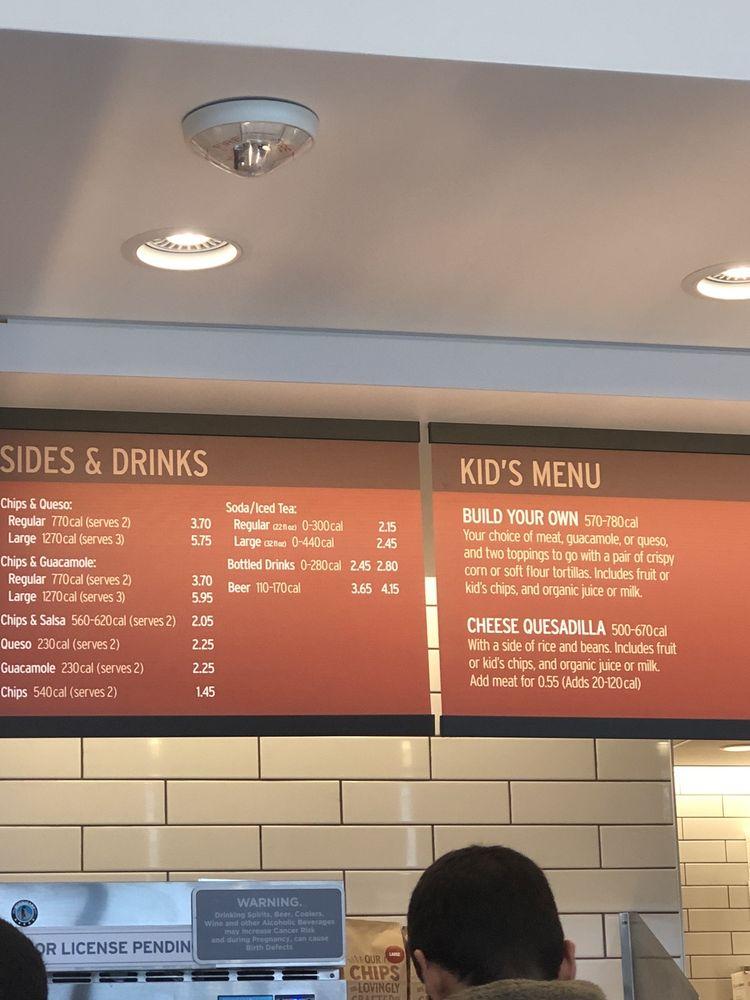 Menu at Chipotle Mexican Grill fast food, Sacramento, 615 David J Stern