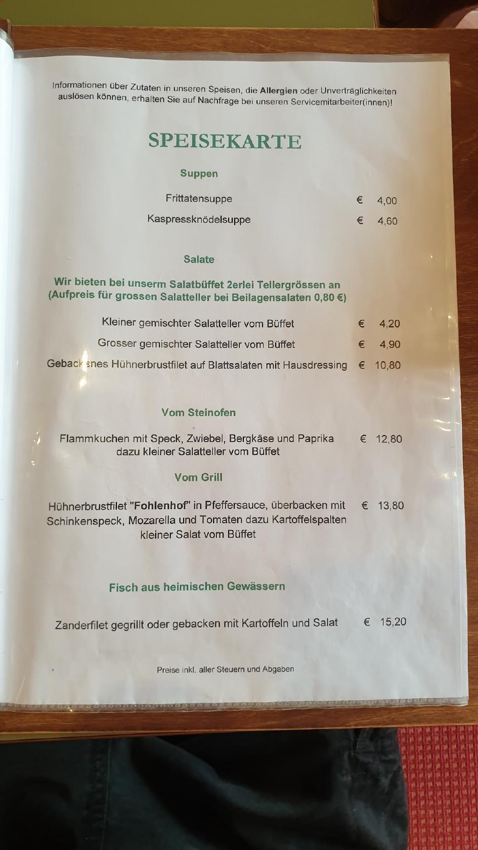 Speisekarte Von Gasthof Fohlenhof Restaurant, Mondsee