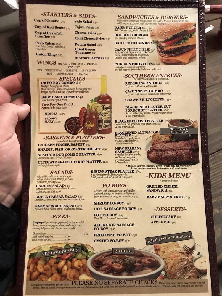 Menu at Daisy Dukes Cafe, New Orleans