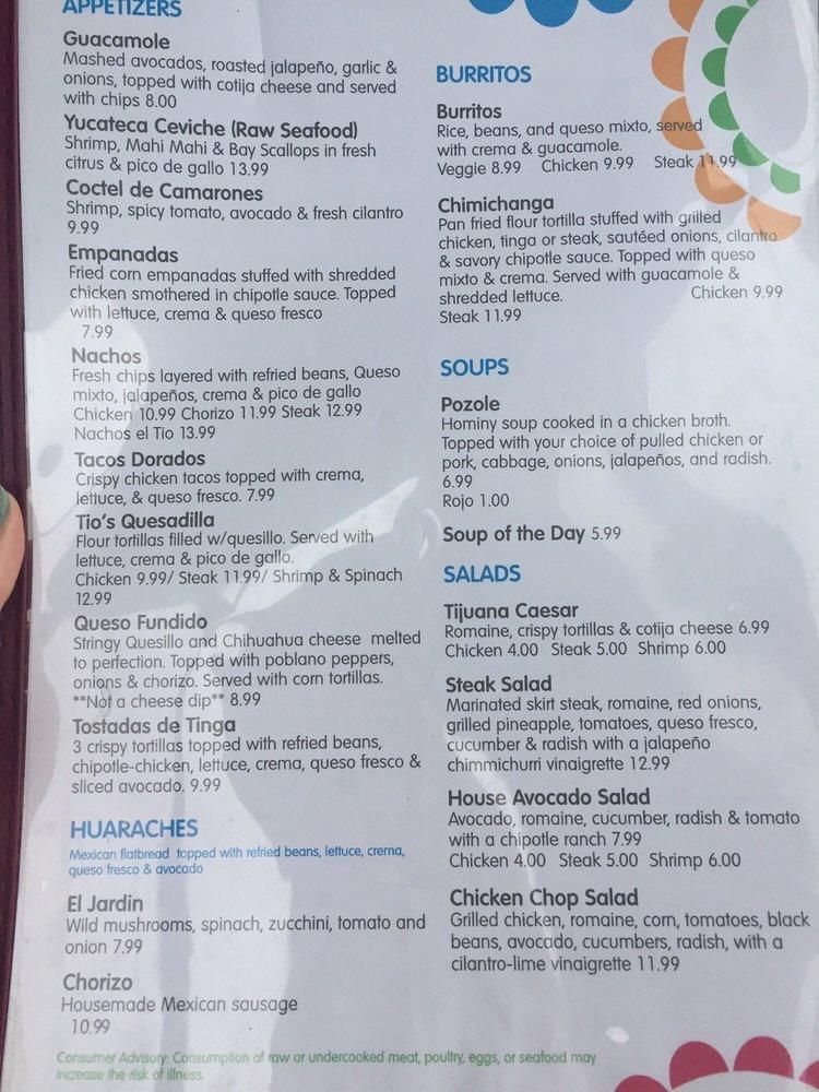 Menu at Tacos El Tio restaurant, Egg Harbor Township
