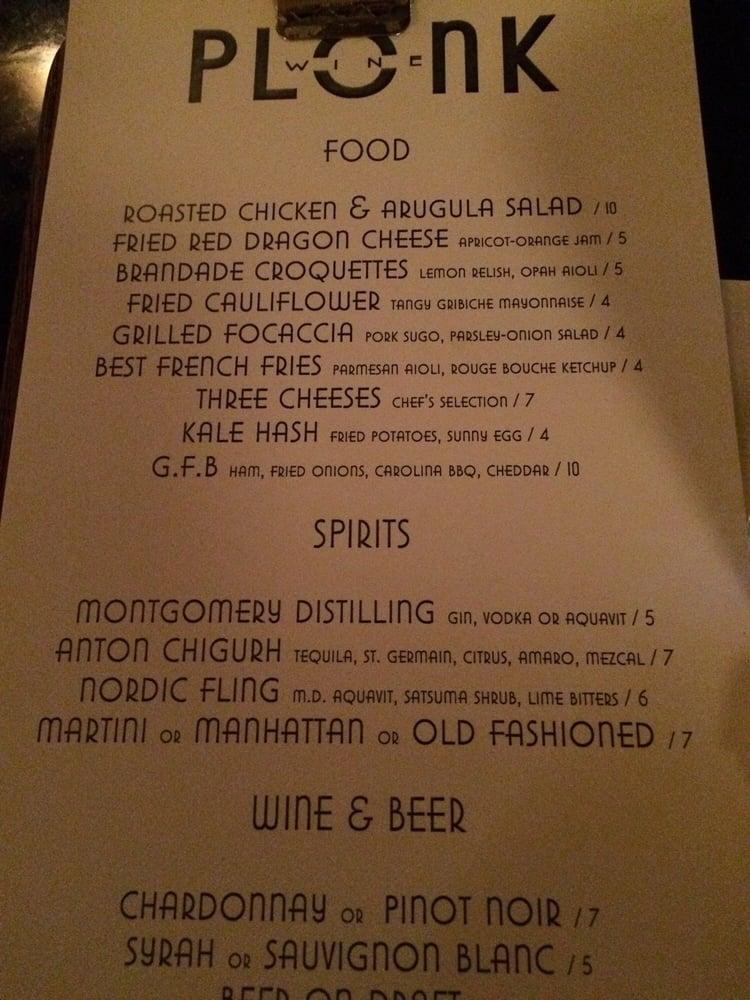 Menu at Plonk Missoula pub & bar, Missoula