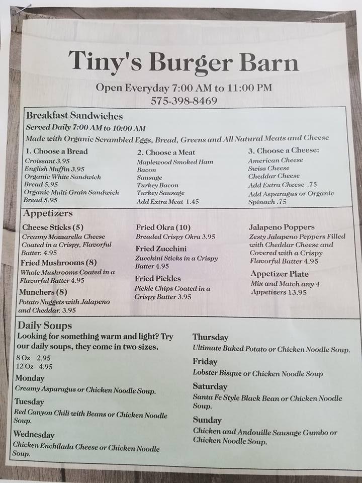 Menu At Tinys Burger Barn Tatum