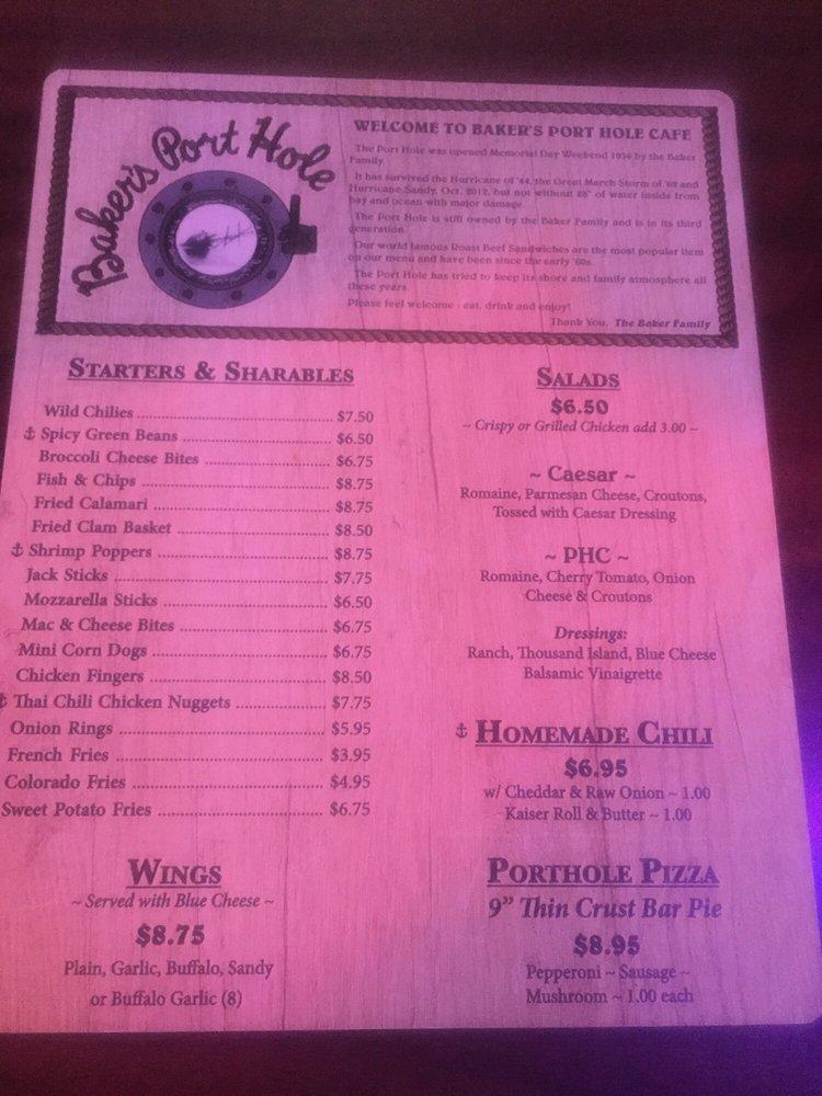 Menu at Baker's Port Hole Bar, Restaurant & Liquor Store, Ship Bottom