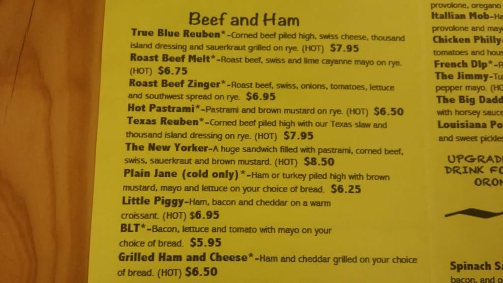 Menu at Buffalo Joes restaurant, La Vernia