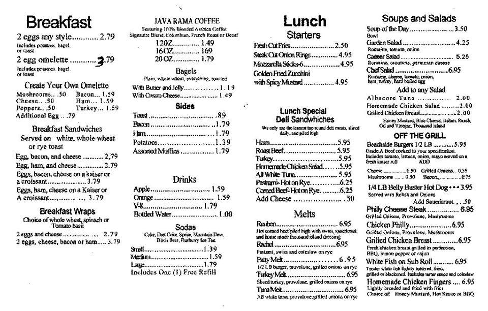 Menu at Beachside Grill & Deli restaurant, Cocoa Beach