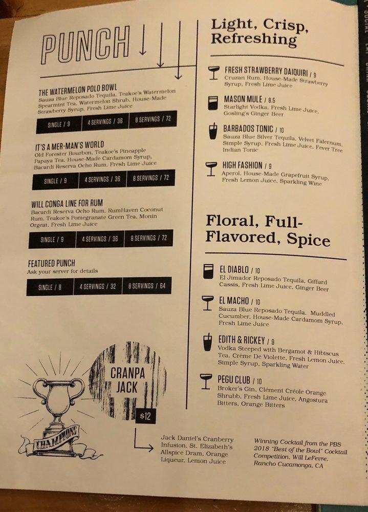 Menu at Punch Bowl Social Indianapolis pub & bar, Indianapolis, 120 S Meridian St