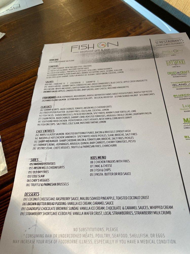 Menu at Fish On pub & bar, Lewes