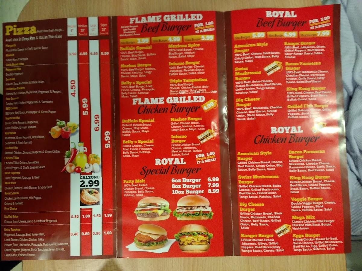 Menu at Royal Burger pizzeria, Coventry