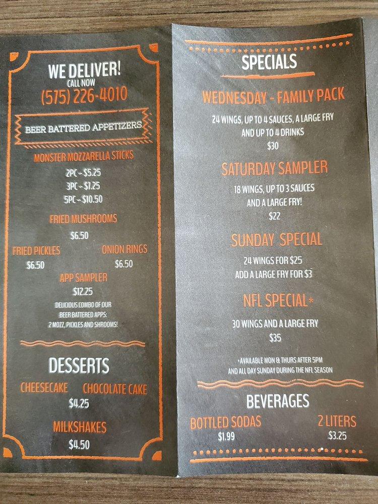 Menu at AJs Wings restaurant, Portales, 107 W 2nd St
