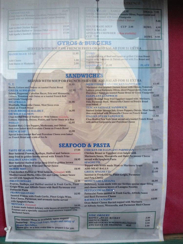 Menu at Apollo Restaurant, Seward