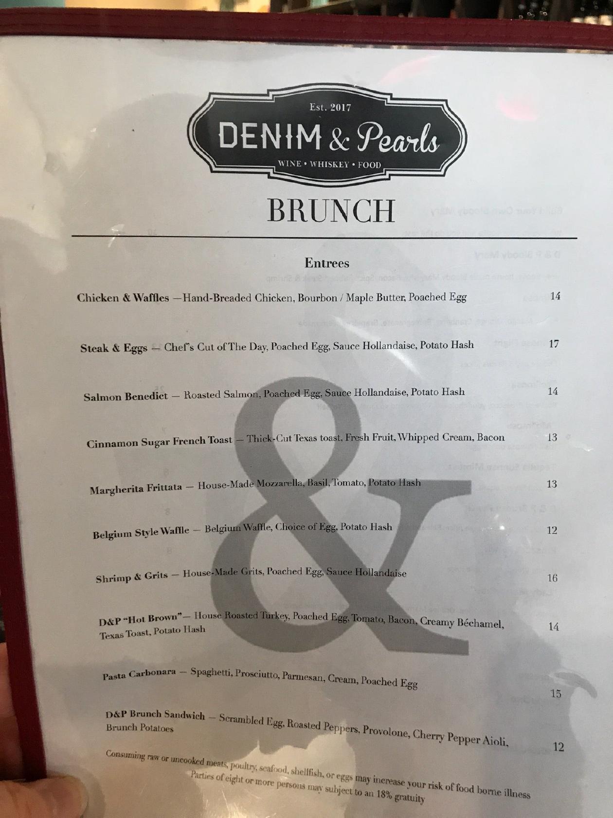 Denim and Pearls Restaurant: Menu