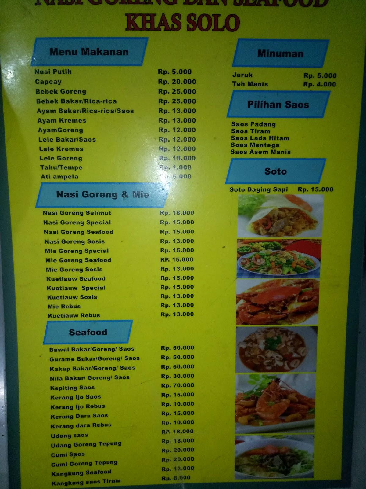 Menu at Nasi Goreng Dan Seafood Khas Solo restaurant, Bogor