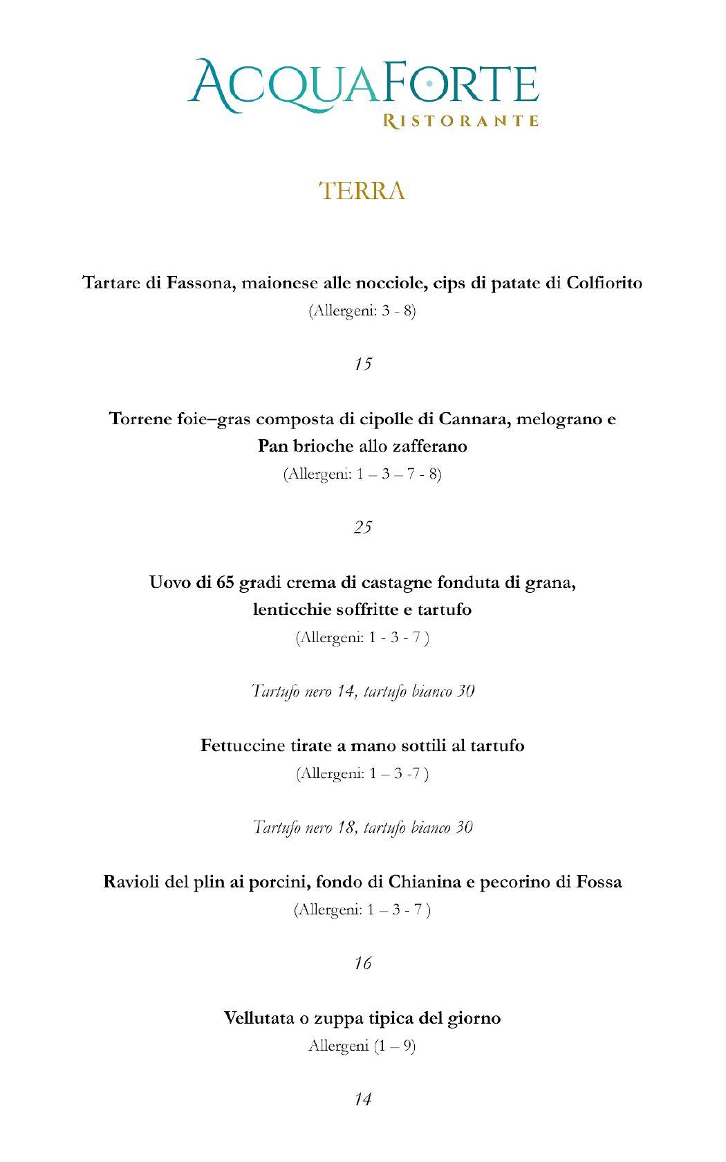 Menu da Ristorante Acquaforte, San Gemini