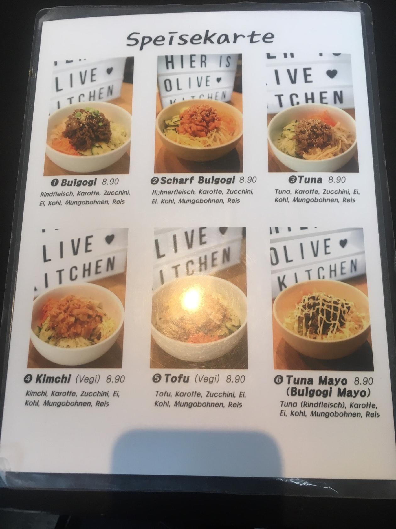 Menu at Olive Kitchen restaurant, Frankfurt