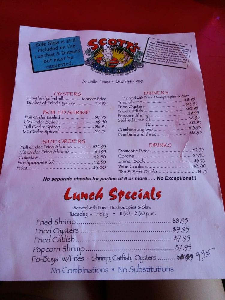 Menu At Scotts Oyster Bar Amarillo