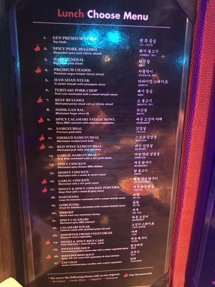 Menu at Gen Korean BBQ House, Torrance, Crenshaw Blvd