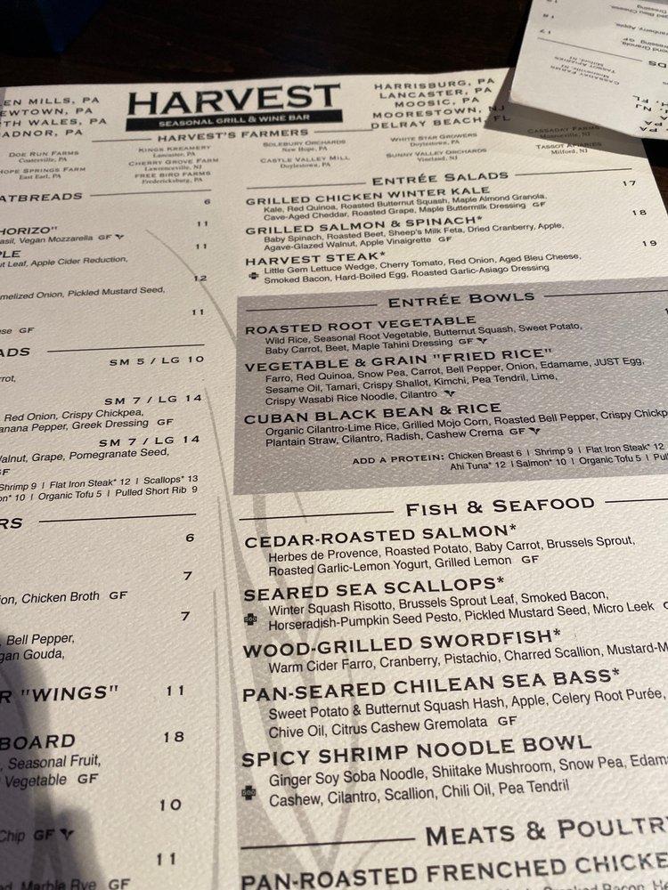 Menu at Harvest Seasonal Grill Moorestown pub & bar, Moorestown