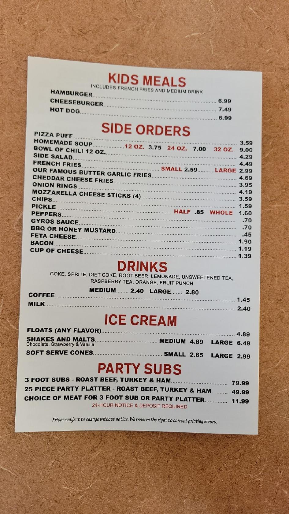 Menu at Windy City Subs fast food, Worth, S Harlem Ave