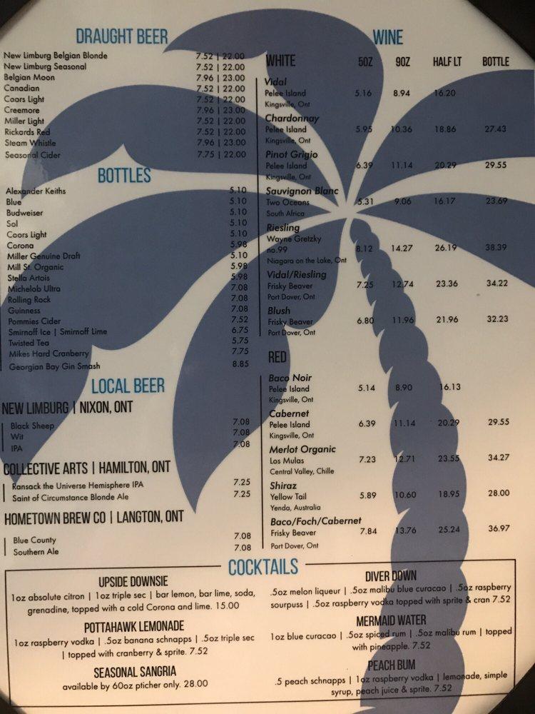 Menu at The Beach House steakhouse, Port Dover