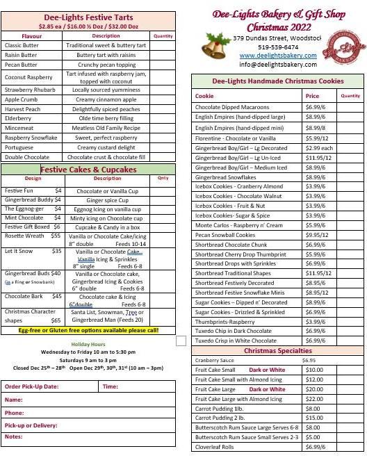 Menu at DeeLights Bakery & Fine Foods, Woodstock