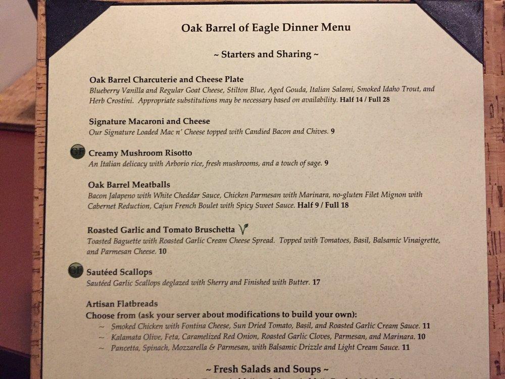 Menu at Oak Barrel of Eagle Restaurant and Lounge, Eagle